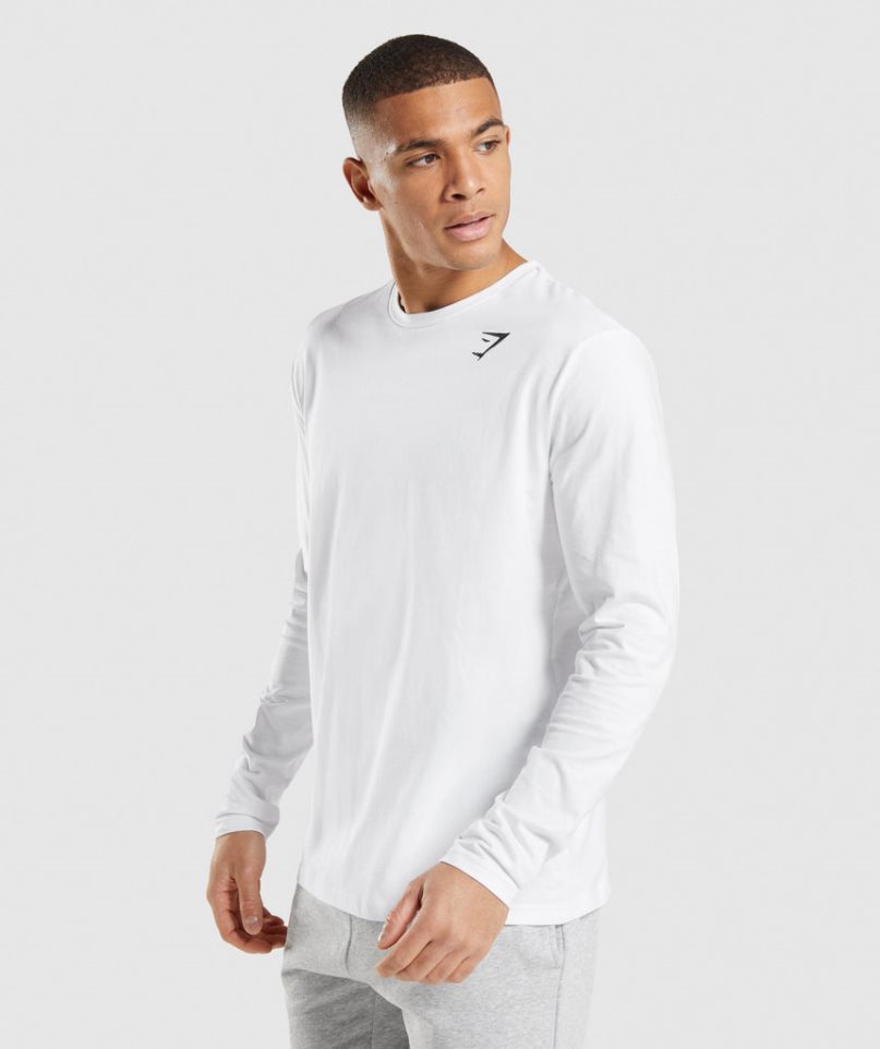 Koszulki Gymshark Crest Long Sleeve Męskie Białe | PL 870DWZ